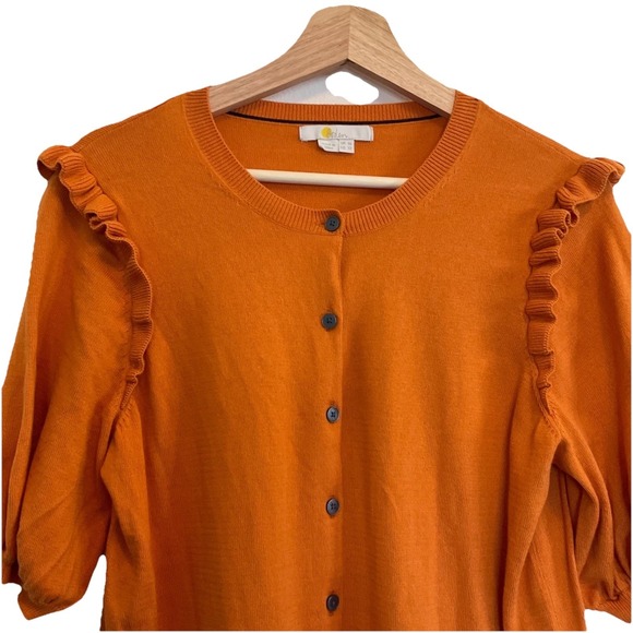 Boden Orange Ruffle-Shoulder Button Cardigan - Picture 2 of 8